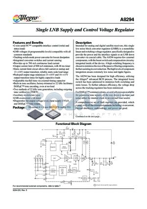 A8294 datasheet - Single LNB Supply and Control Voltage Regulator