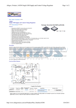 A8298SESTR-T datasheet - Single LNB Supply and Control Voltage Regulator