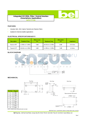 APC77145 datasheet - Integrated CO VDSL Filter / Hybrid Solution (Smartphone Application)