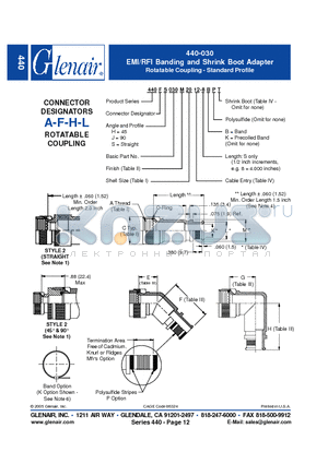 440AH030M10 datasheet - EMI/RFI Banding and Shrink Boot Adapter Rotatable Coupling - Standard Profile