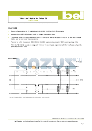 APC82235 datasheet - Slim Line Hybrid for Dallas E1