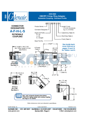 440AH063M16 datasheet - EMI/RFI Crimp Ring Adapter Rotatable Coupling - Standard Profile