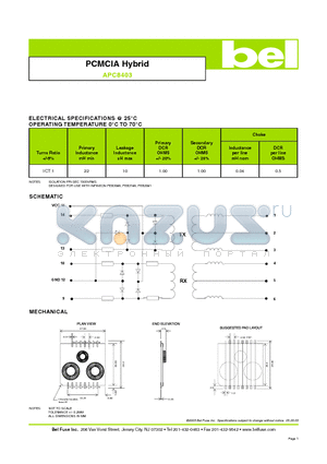 APC8403 datasheet - PCMCIA Hybrid