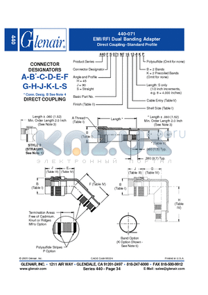 440AH071NF14 datasheet - EMI/RFI Dual Banding Adapter Direct Coupling - Standard Profile