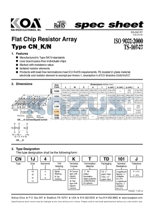 CN1E2KTTDD datasheet - Flat Chip Resistor Array