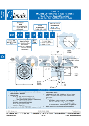 230-019FT20-6PY datasheet - Quick Release Bayonet Receptacle