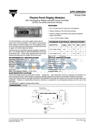 APD-240G064 datasheet - Plasma Panel Display Modules