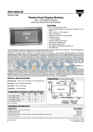 APD-240G120-5 datasheet - Plasma Panel Display Modules 240 x 120 Graphics Display with Drive Electronics and Controller
