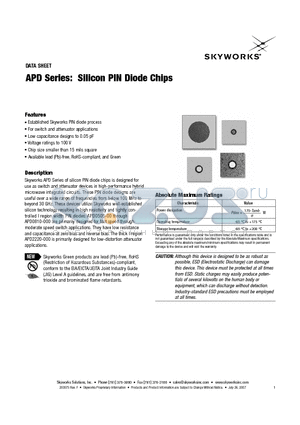 APD0505-000 datasheet - Silicon PIN Diode Chips