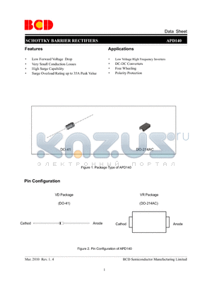 APD140 datasheet - SCHOTTKY BARRIER RECTIFIERS