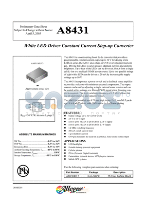 A8431EEH-T datasheet - White LED Driver Constant Current Step-up Converter