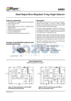 A8481EEJTR-T datasheet - Dual Output Boost Regulator Using Single Inductor