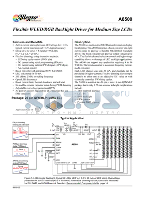 A8500EECTR-T datasheet - Flexible WLED/RGB Backlight Driver for Medium Size LCDs