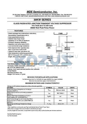 30KW120A datasheet - GLASS PASSIVATED JUNCTION TRANSIENT VOLTAGE SUPPRESSOR