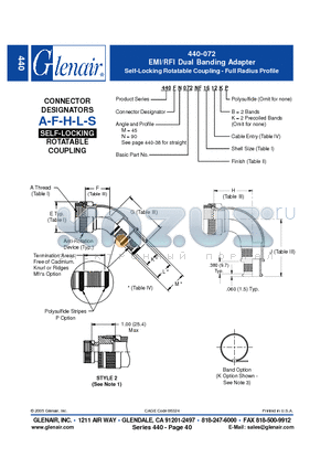 440AM072NF10 datasheet - EMI/RFI Dual Banding Adapter Self-Locking Rotatable Coupling - Full Radius Profile