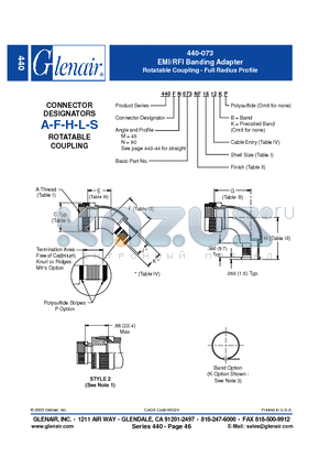 440AM073NF08 datasheet - EMI/RFI Banding Adapter Rotatable Coupling - Full Radius Profile