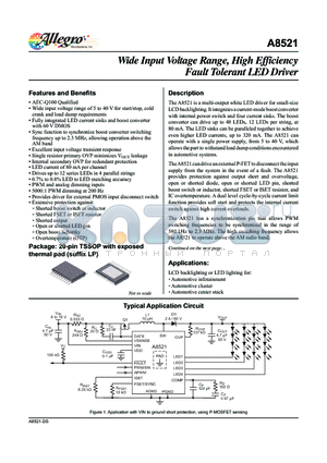 A8521KLPTR-T datasheet - The A8521 is a multi-output white LED driver for small-size LCD backlighting.