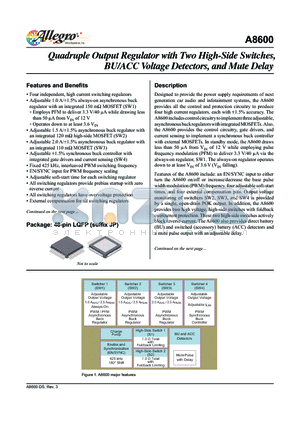 A8600 datasheet - Designed to provide the power supply requirements of next generation car audio and infotainment systems, the A8600 provides all the control and protection circuitry to produce...