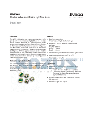 APDS-9003 datasheet - Miniature Surface-Mount Ambient Light Photo Sensor