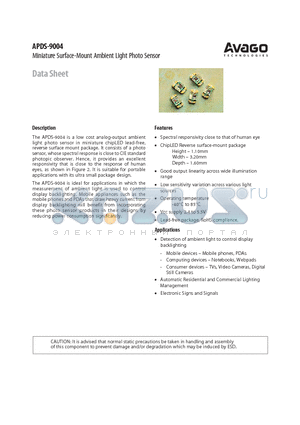 APDS-9004 datasheet - Miniature Surface-Mount Ambient Light Photo Sensor