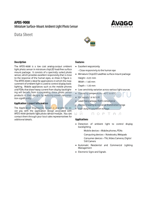 APDS-9008 datasheet - Miniature Surface-Mount Ambient Light Photo Sensor