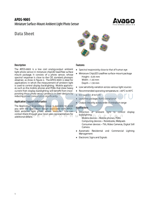 APDS-9005 datasheet - Miniature Surface-Mount Ambient Light Photo Sensor