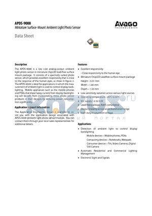 APDS-9008-020 datasheet - Miniature Surface-Mount Ambient Light Photo Sensor