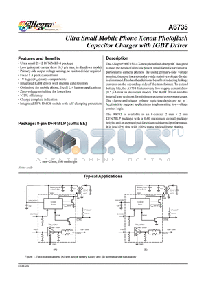 A8735EEETR-T datasheet - Ultra Small Mobile Phone Xenon Photoflash Capacitor Charger with IGBT Driver