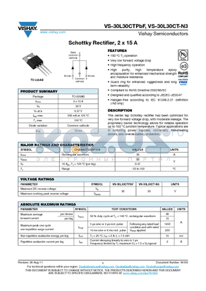 30L30CT-N3 datasheet - Schottky Rectifier, 2 x 15 A