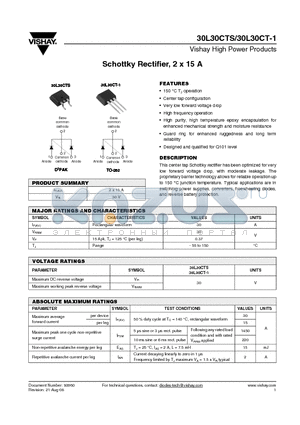 30L30CTS datasheet - Schottky Rectifier, 2 x 15 A