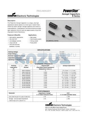 B0830-2R5475 datasheet - Aerogel Capacitors