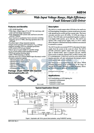A8514KLPTR-T datasheet - The A8514 is a multi-output white LED driver for small-size LCD backlighting.