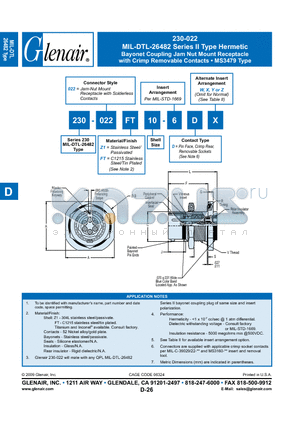 230-022Z110-6DZ datasheet - Bayonet Coupling Jam Nut Mount Receptacle