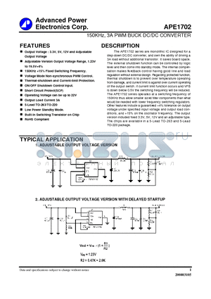 APE1702_08 datasheet - 150KHz, 3A PWM BUCK DC/DC CONVERTER