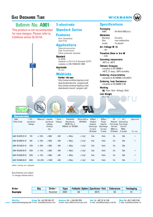 A901S001500101 datasheet - GAS DISCHARGE TUBE - 8x6mm