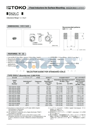A914BYW-100M datasheet - Fixed Inductors for Surface Mounting