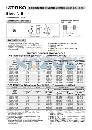 A915AY-220M datasheet - Fixed Inductors for Surface Mounting