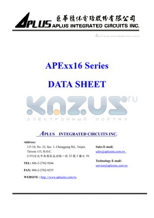 APE8416 datasheet - very low cost voice and melody synthesizer with 4-bits CPU