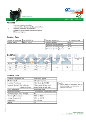 A91AC12VDC20A datasheet - CIT SWITCH