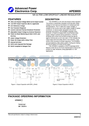 APE8955 datasheet - 5A ULTRA LOW DROPOUT LINEAR REGULATOR