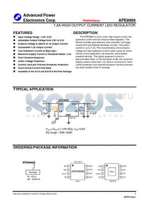 APE8969 datasheet - 1.2A HIGH OUTPUT CURRENT LDO REGULATOR