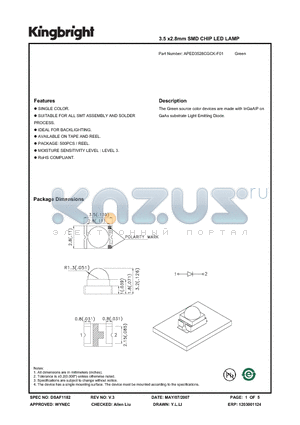 APED3528CGCK-F01 datasheet - 3.5 x2.8mm SMD CHIP LED LAMP