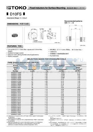 A926AY-102K datasheet - Fixed Inductors for Surface Mounting