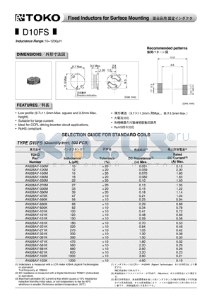 A926AY-121K datasheet - Fixed Inductors for Surface Mounting