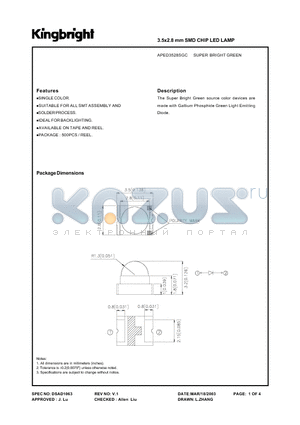 APED3528SGC datasheet - 3.5 x2.8mm SMD CHIP LED LAMP