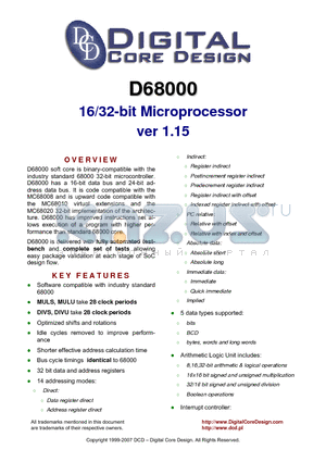 D68000 datasheet - 16/32-bit Microprocessor