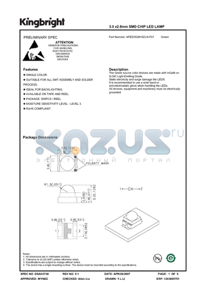 APED3528VGC datasheet - 3.5 x2.8mm SMD CHIP LED LAMP