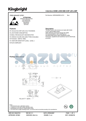 APED3820PBC datasheet - 3.8x2.0mm DOME LENS SMD CHIP LED LAMP