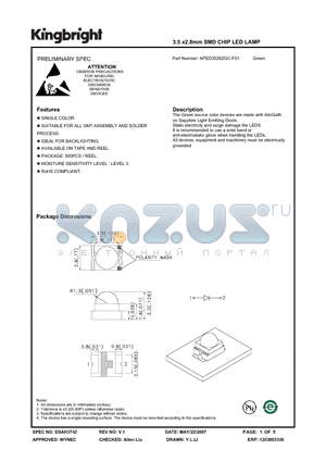 APED3528ZGC-F01 datasheet - 3.5 x2.8mm SMD CHIP LED LAMP