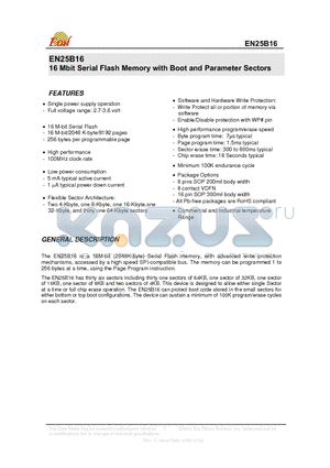 EN25B16T-75FCP datasheet - 16 Mbit Serial Flash Memory with Boot and Parameter Sectors
